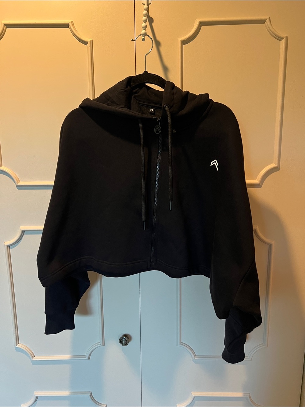 Oner Active Cropped Black Hooded Zip Bomber Jacket